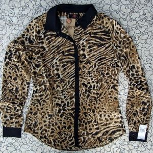 ABS Allen Schwartz Animal Print Sheer Blouse Shirt